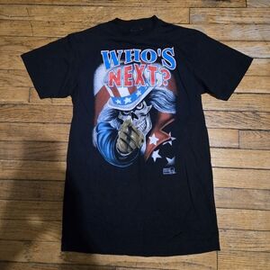Vtg 90s 3D Emblem M Who's Next Scared To The Bone Black Short Sleeve Shirt USA